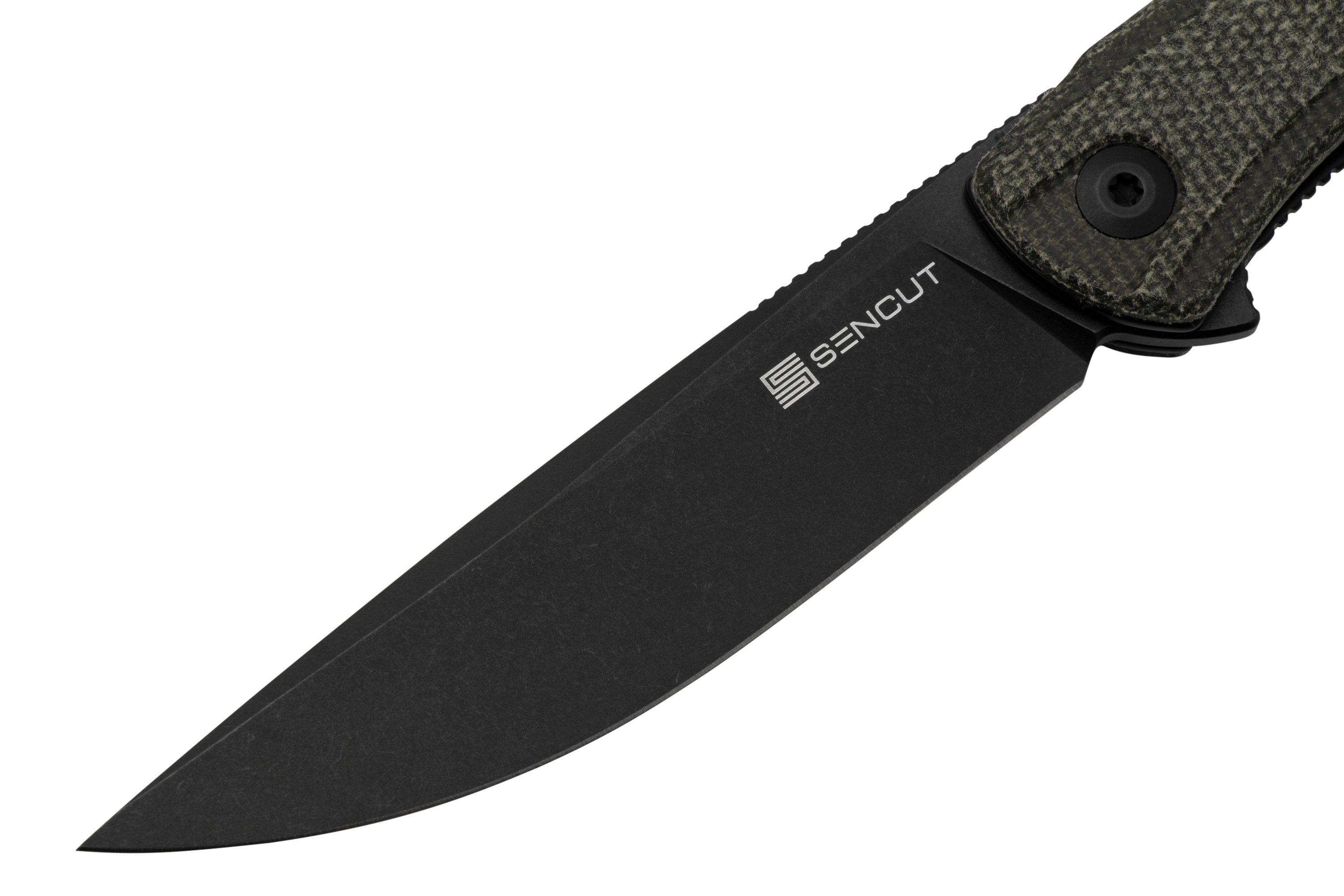 SENCUT Scitus S210423 Green Canvas Micarta Black Stonewashed D2, pocket knife Advantageously