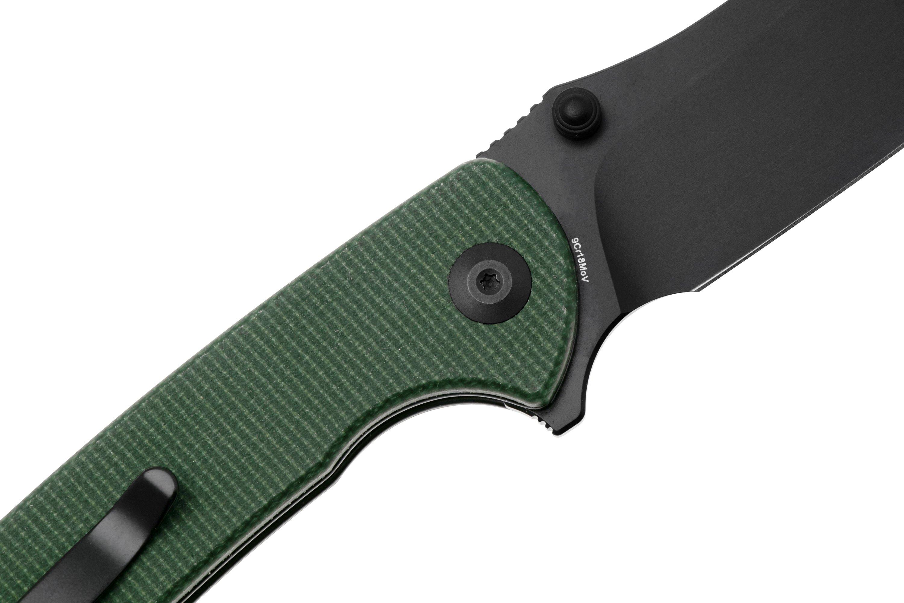 SENCUT Pulsewave S23032-3 Blackwashed, Green Canvas Micarta, couteau de ...