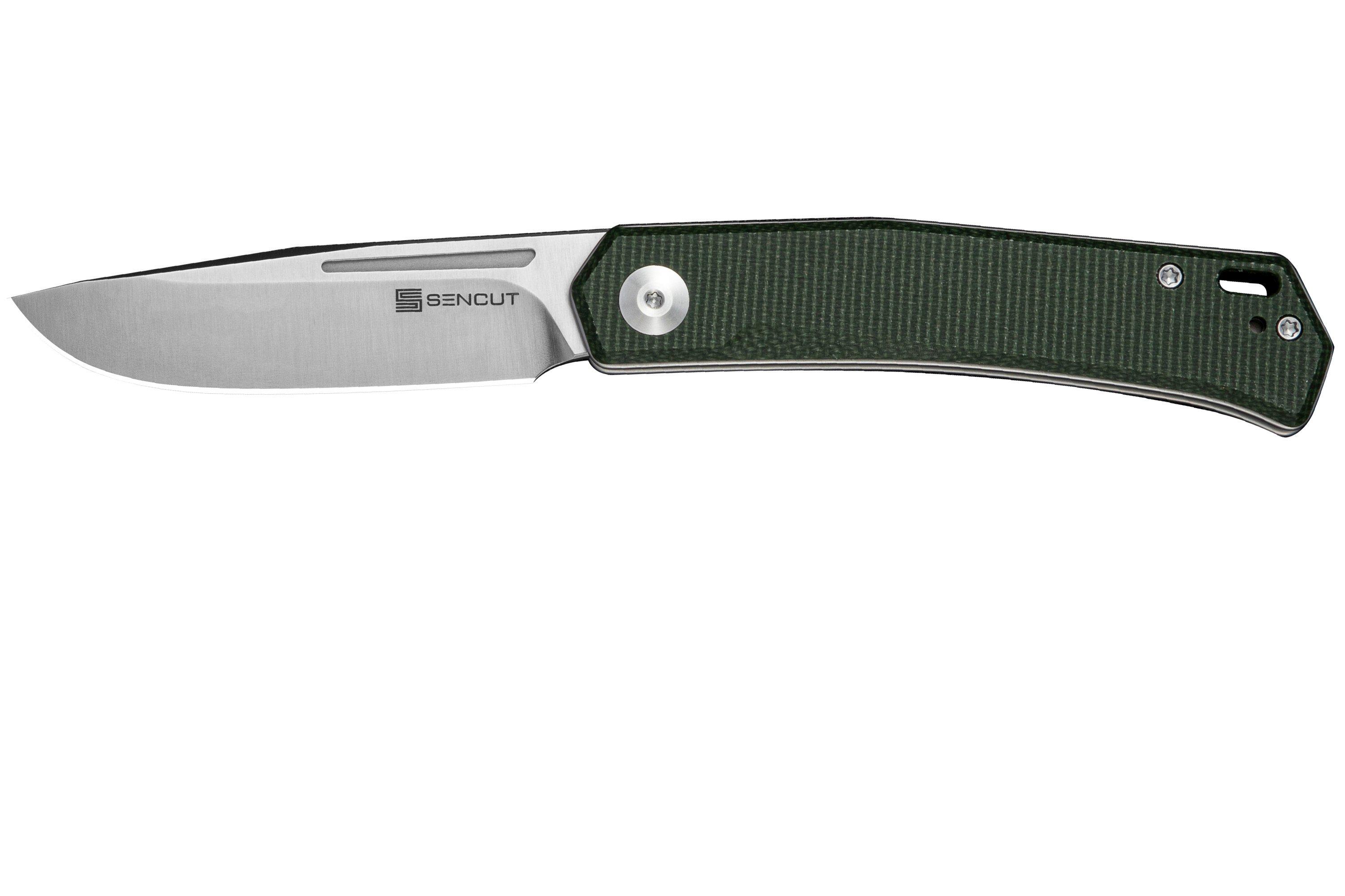 SENCUT Braxx S25089-2, Satin D2, Green Canvas Micarta pocket knife ...