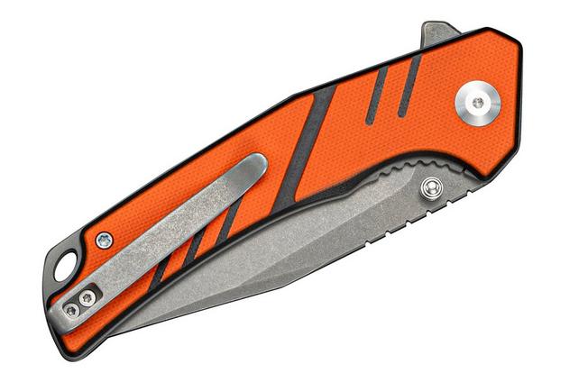 Bild für SENCUT Quirk S25099-1, Grey Stonewashed D2, Orange Black G10 Taschenmesser