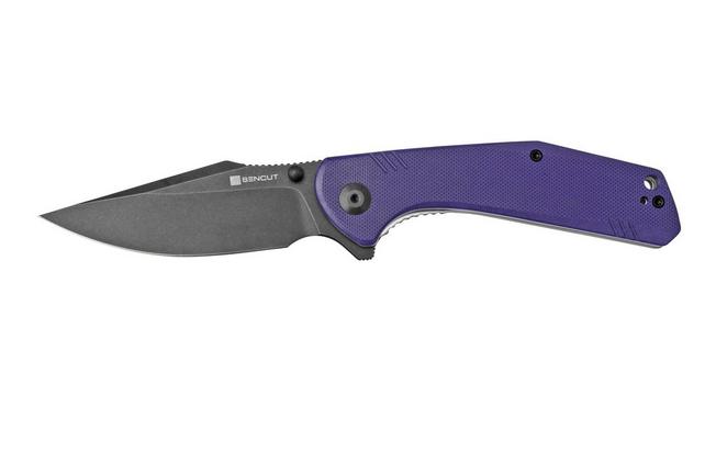 Sencut Knives SA02D Actium Flipper Knife 3.46 D2 Black Stonewashed Drop  Point Blade, Purple G10 Handles - KnifeCenter