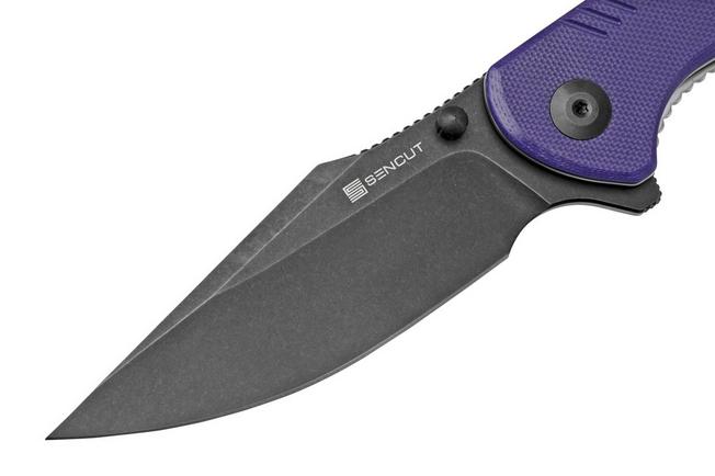 Sencut Knives SA02D Actium Flipper Knife 3.46 D2 Black Stonewashed Drop  Point Blade, Purple G10 Handles - KnifeCenter