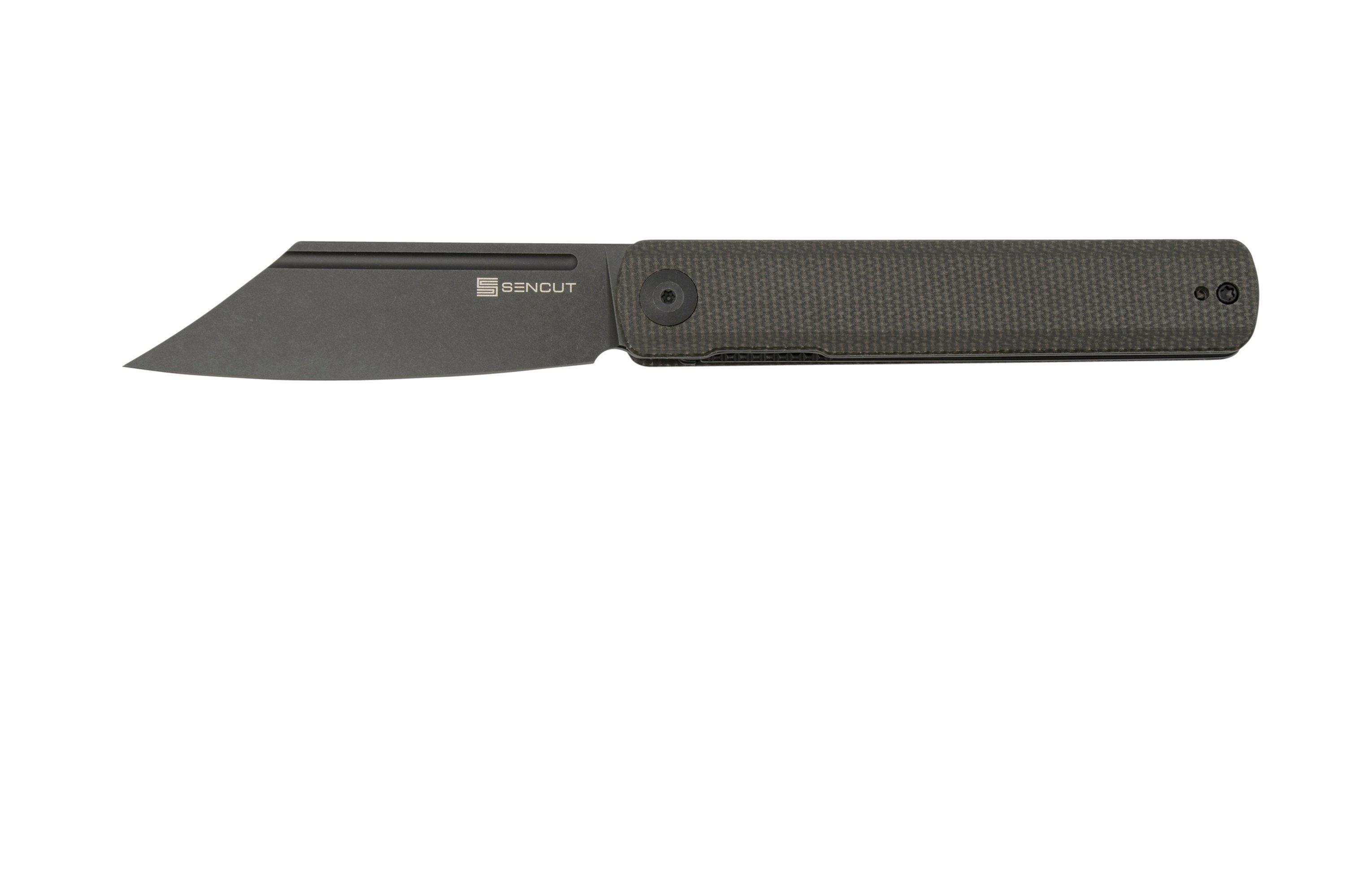 SENCUT Bronte SA08F Black Stonewashed, Dark Green micarta, zakmes ...