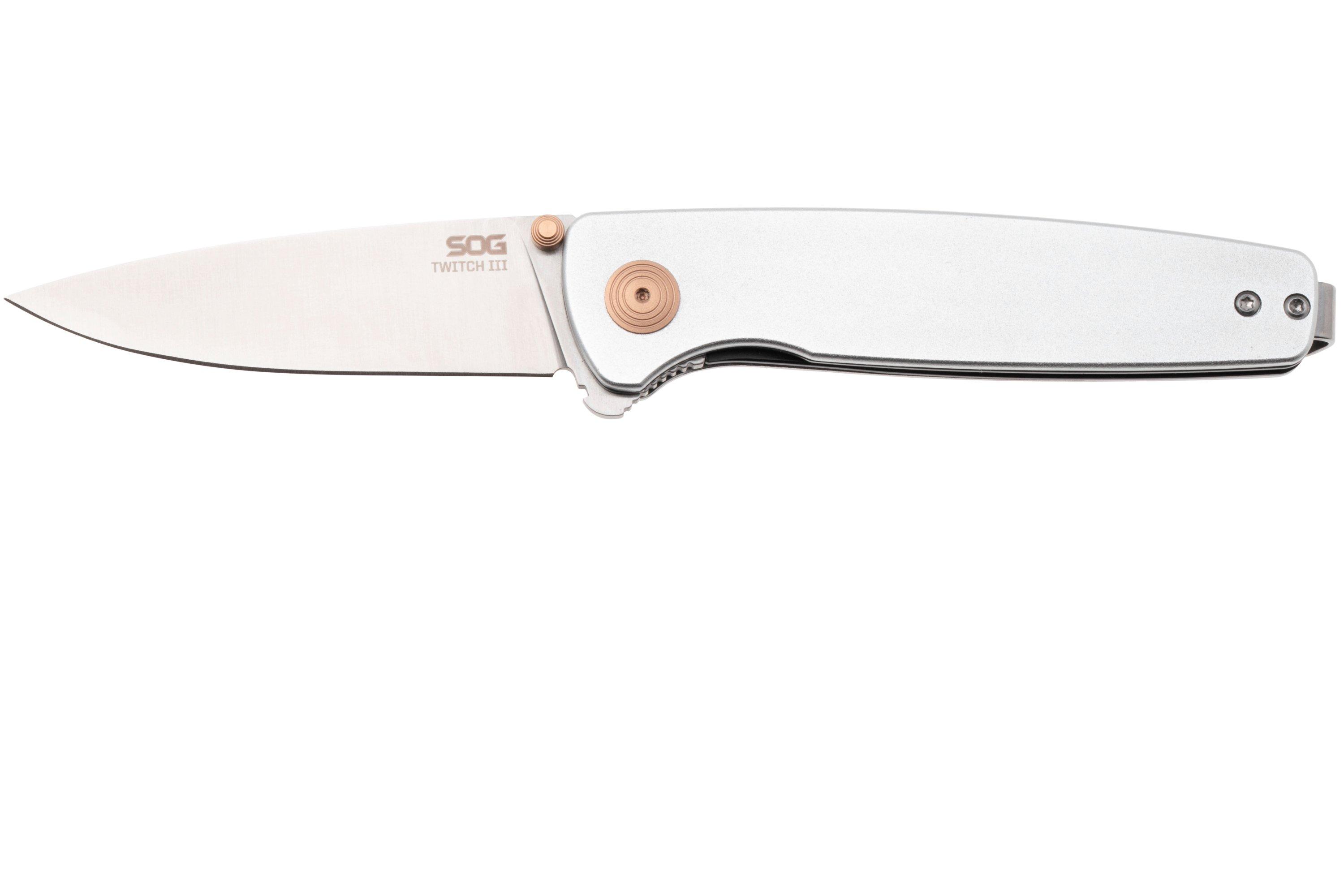 SOG Twitch III 11-15-02-43, Satin 154CM, Grey Aluminum, Rose Gold ...