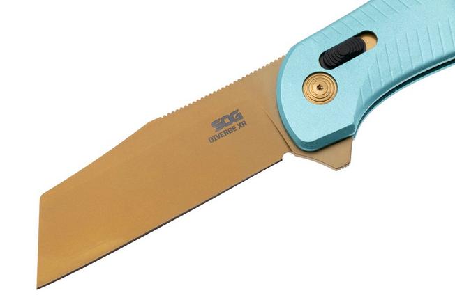 Bild für SOG Diverge XR 12-02-02-43, Gold PVD D2, Light Blue Aluminum Taschenmesser