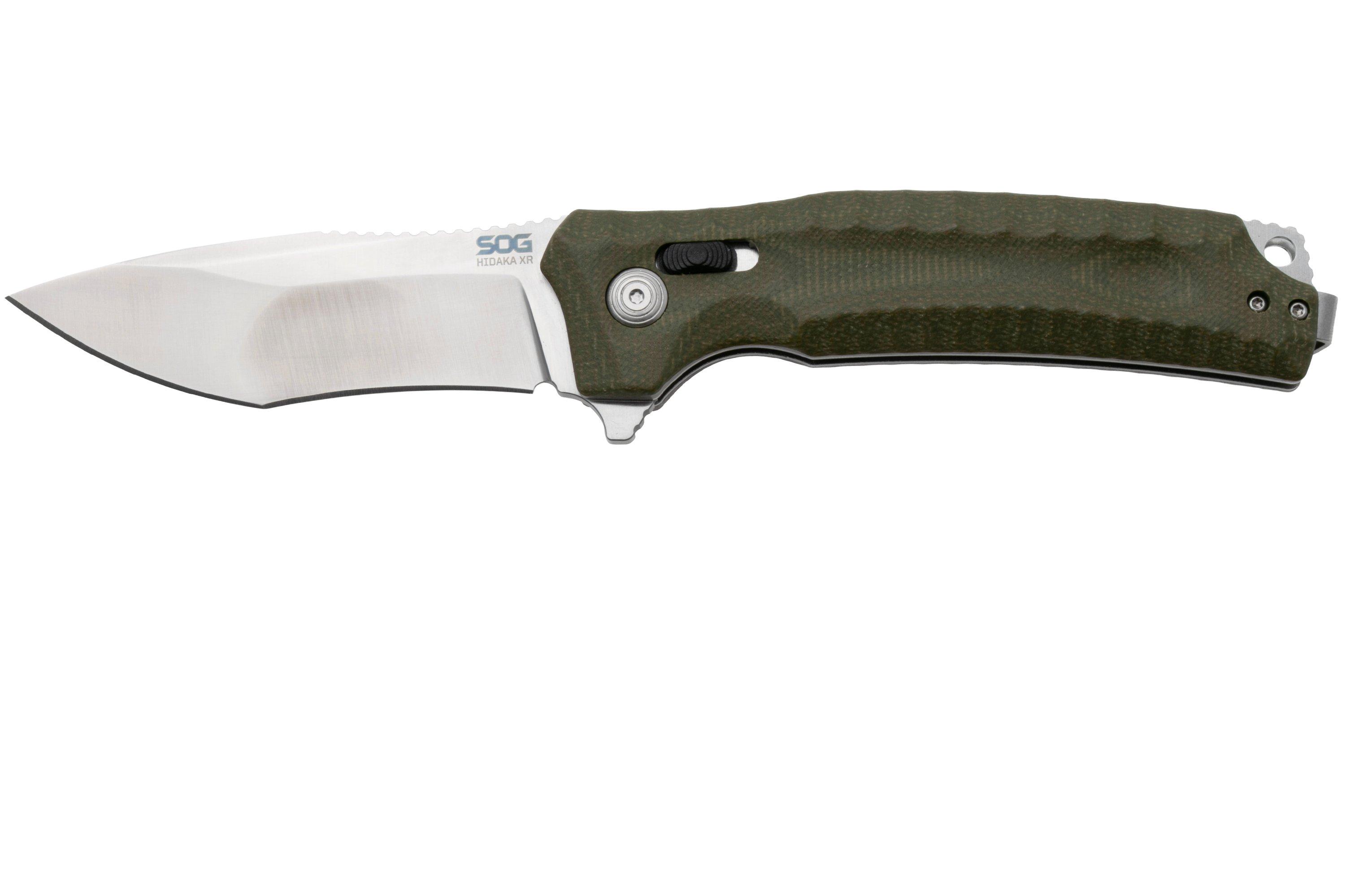 SOG Hidaka XR 12-27-09-57 Satin Cryo 3V, Green Micarta, pocket