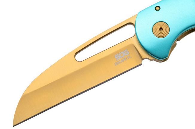 Afbeelding voor SOG Escape FL 2.0 14-52-02-57, Gold TiNi 440C, Gold Stainless Steel Blue Aluminium, zakmes