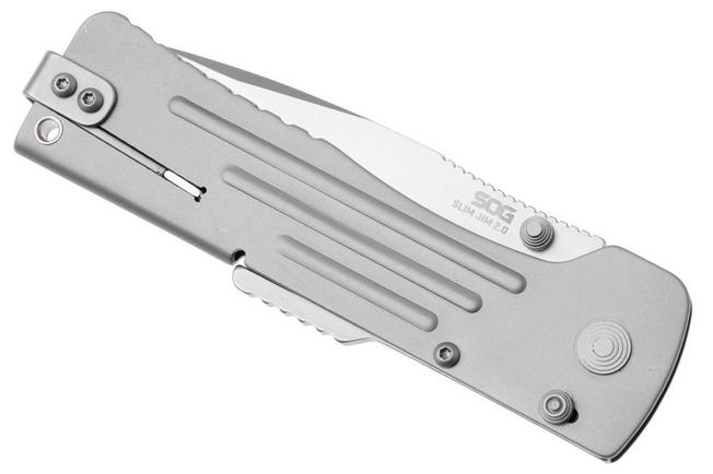 Afbeelding voor SOG SlimJim 2.0 SJ41-CP Satin Blade, Bead Blasted Stainless Handle, assisted zakmes