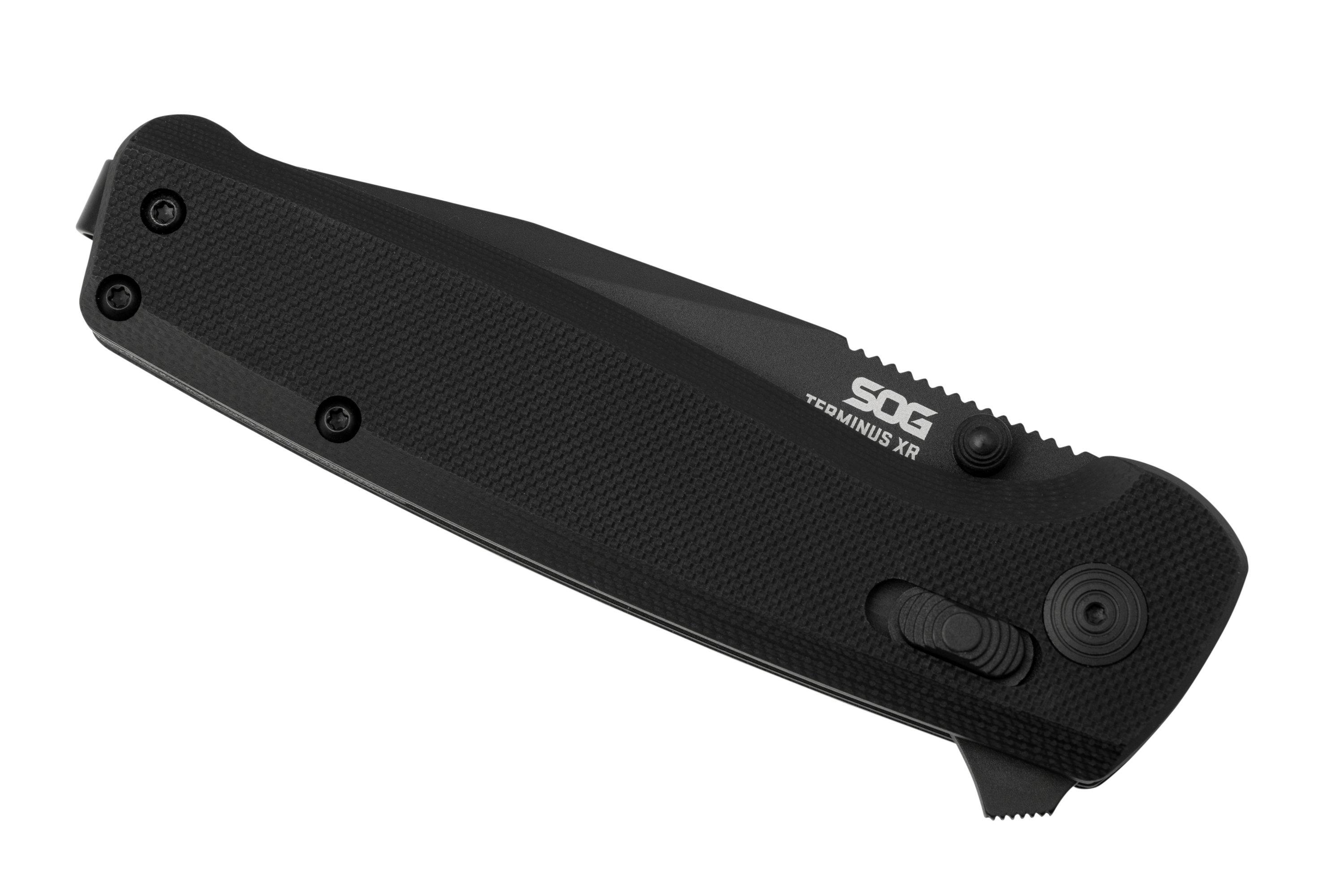 SOG Terminus XR, TM1027-BX, BLACK TiNi, Black G10 pocket knife 