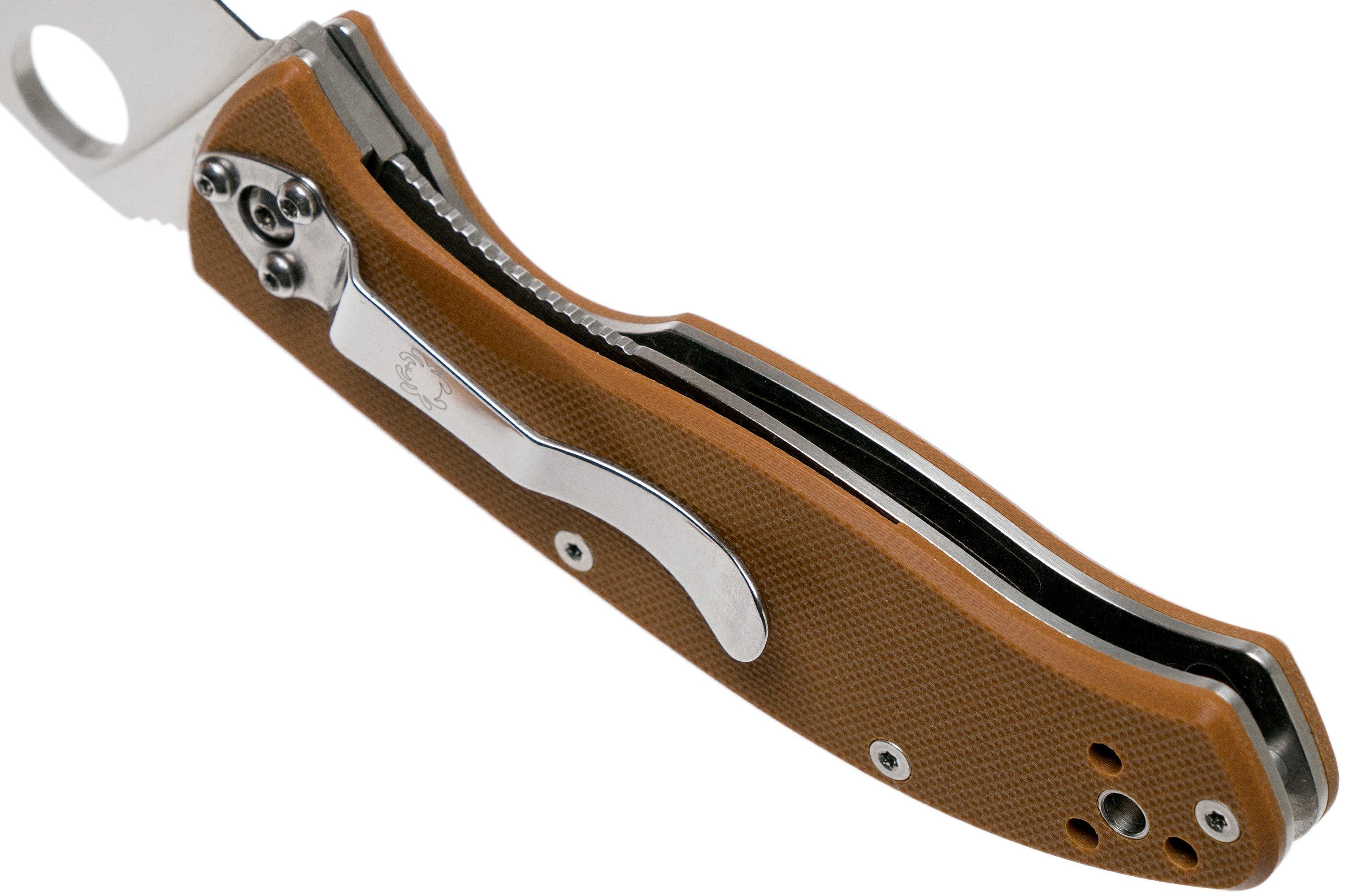 Spyderco Tenacious C122GPBN brown pocket knife, plain edge ...