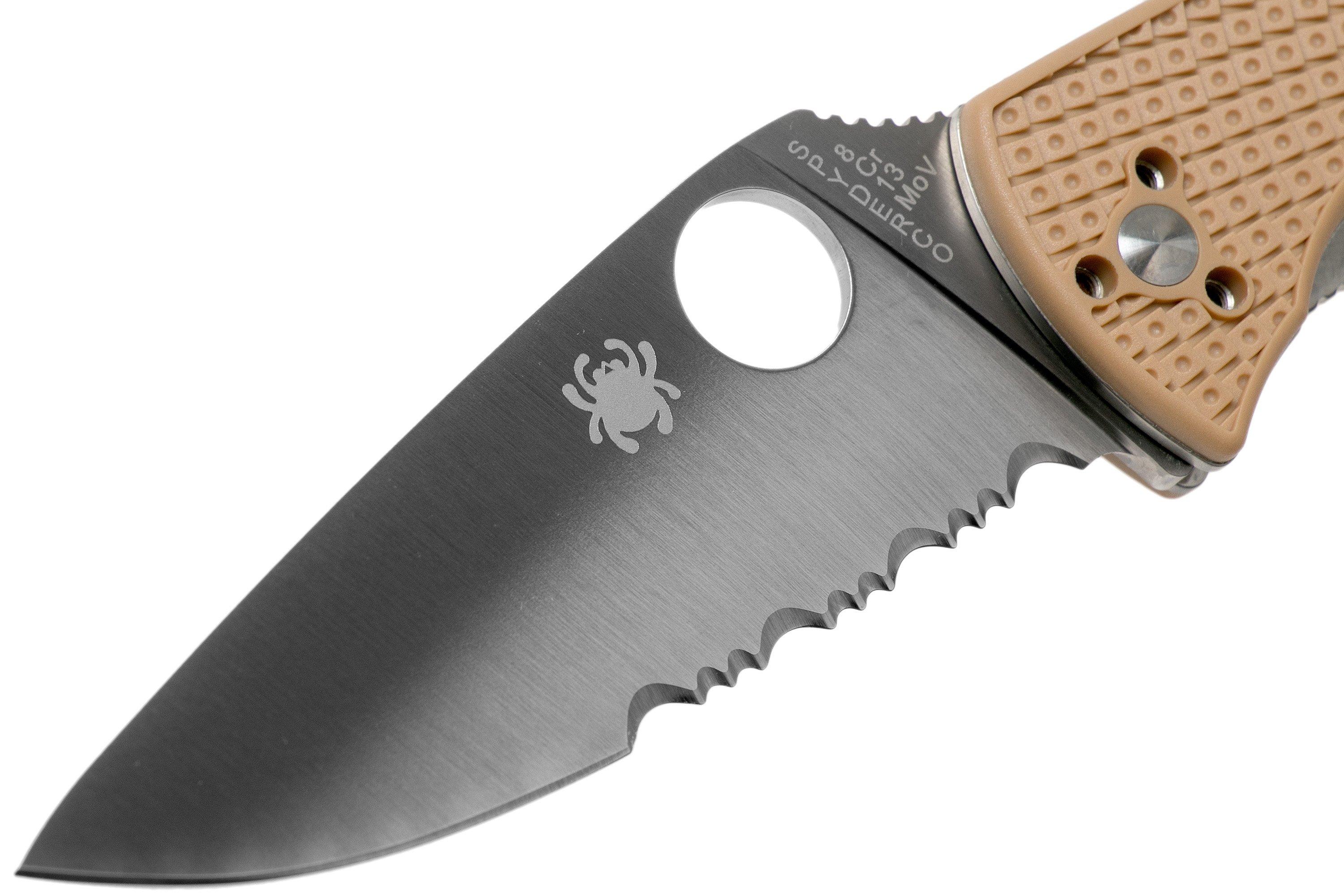 Spyderco Tenacious Lightweight Tan C122PSTN FRN partly serrated zakmes ...