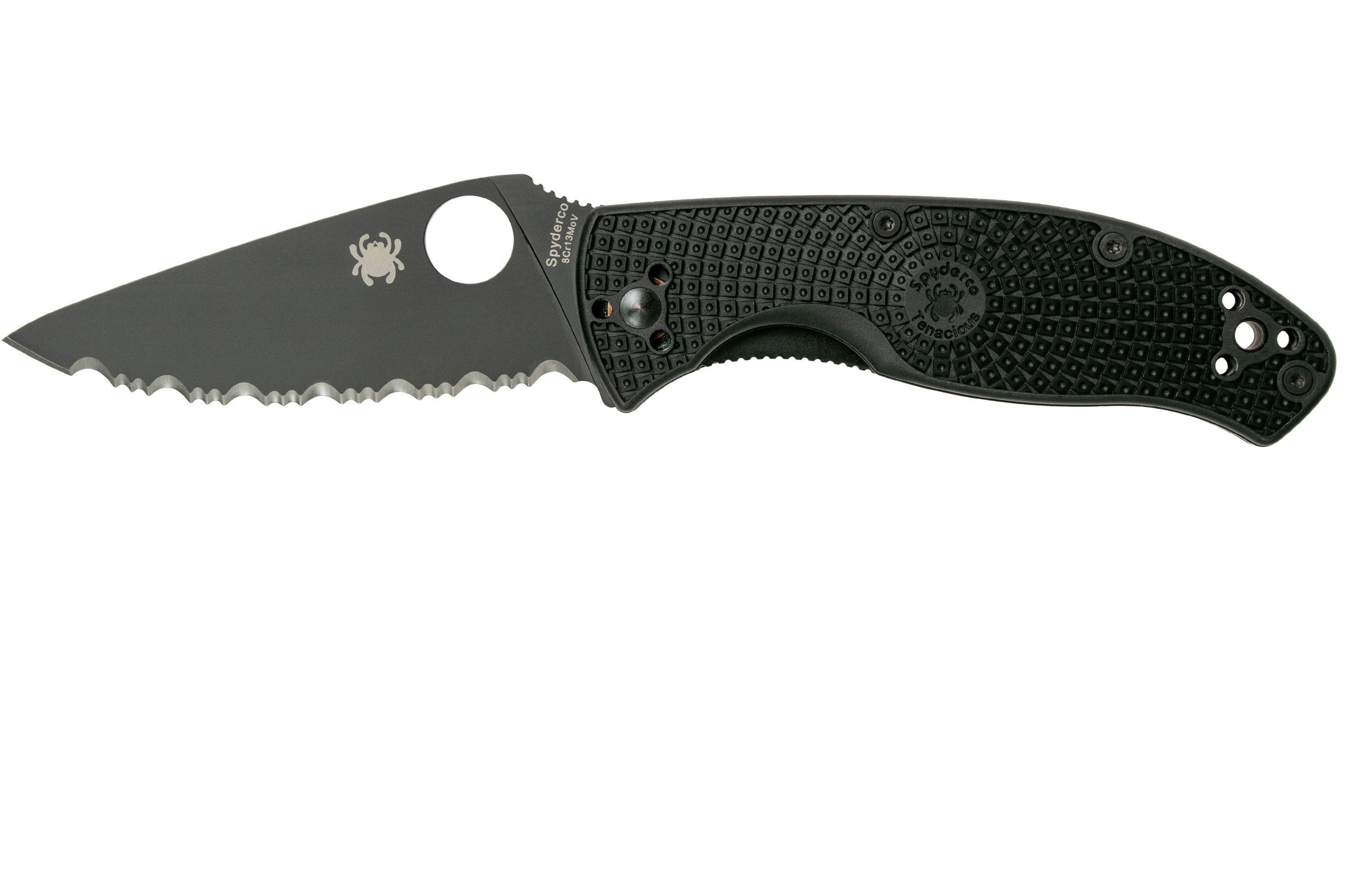 Spyderco Tenacious Lightweight Black C122SBBK FRN serrated pocket knife