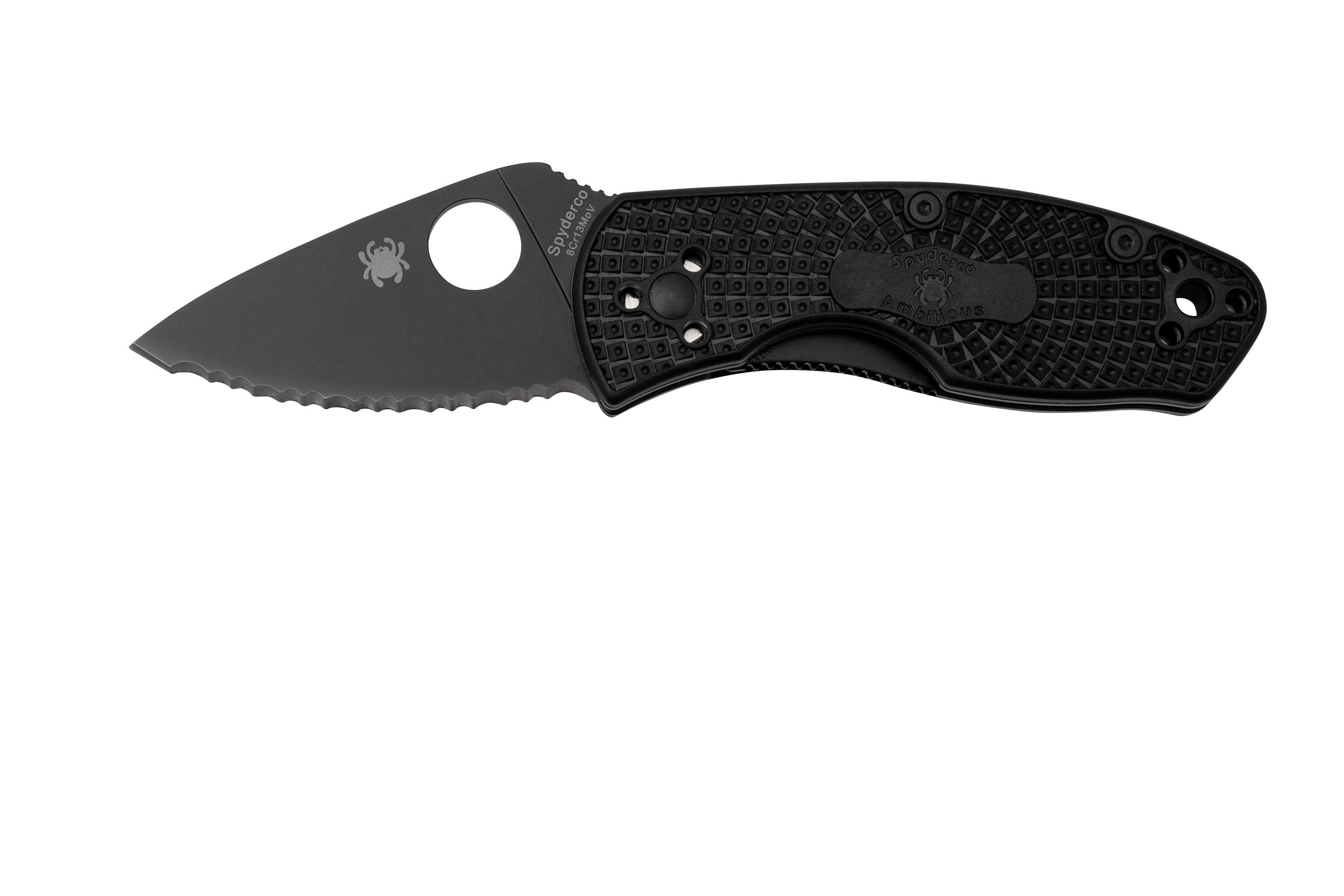 Spyderco Ambitious Lightweight Black C148SBBK serrated pocket knife ...