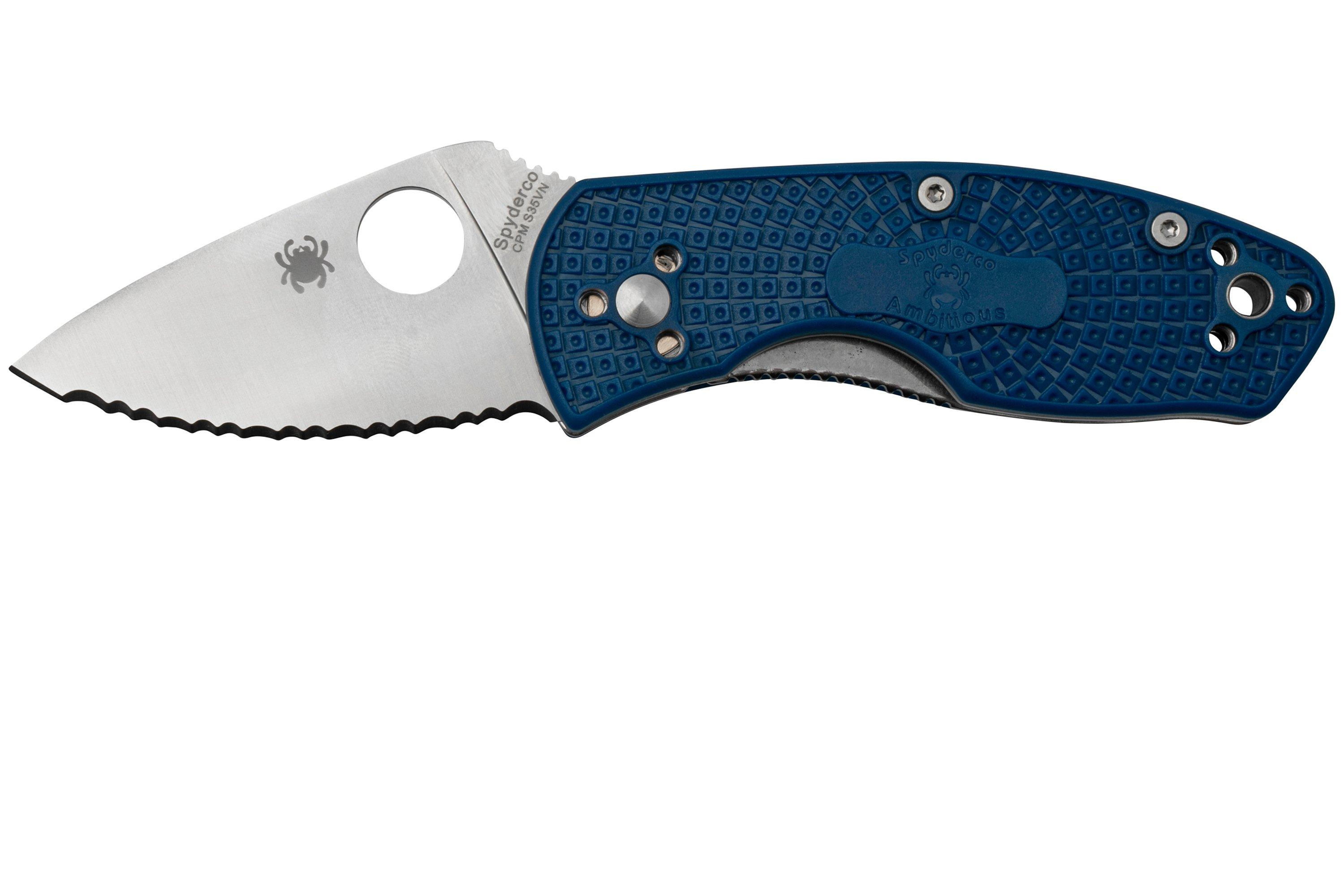 Spyderco Ambitious Lightweight S35VN Blue C148SBL serrated pocket knife