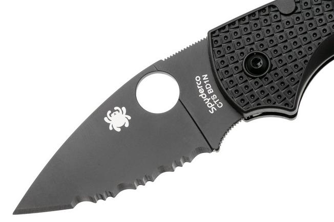 Afbeelding voor Spyderco Lil’ Native Lightweight Backlock Black DLC C230SBBK Black FRN, serrated zakmes