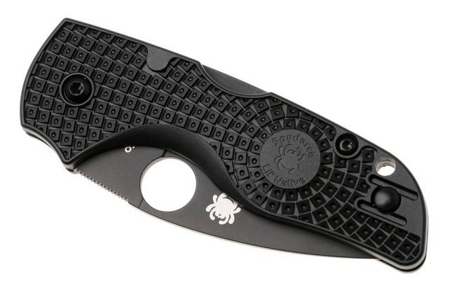 Afbeelding voor Spyderco Lil’ Native Lightweight Backlock Black DLC C230SBBK Black FRN, serrated zakmes