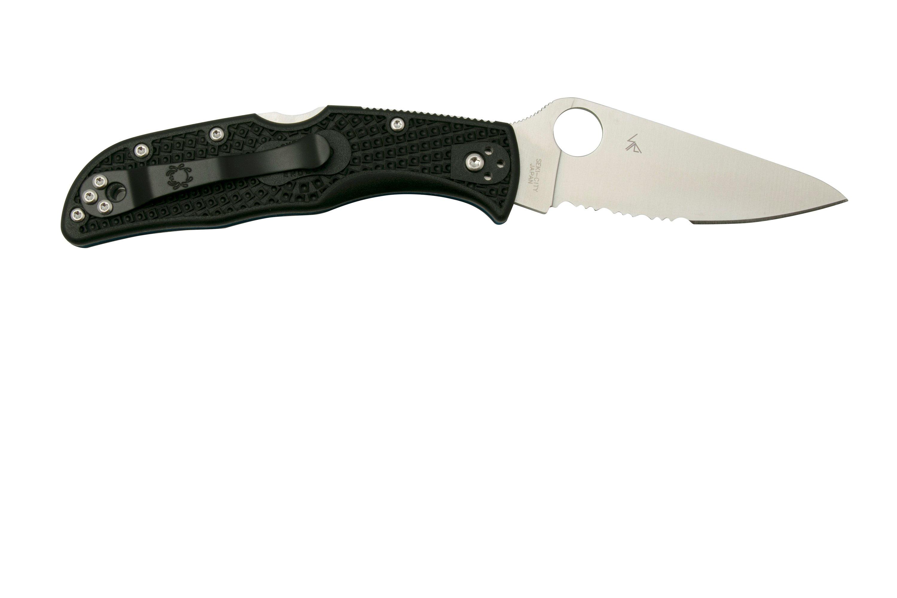 Spyderco Endela Thin Blue Line C243FPSBKBL partially serrated pocket knife Advantageously