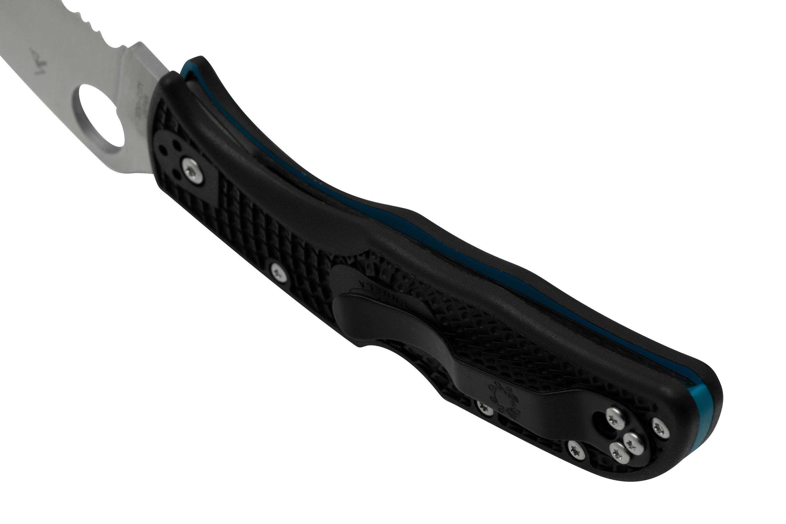 Spyderco Endela Thin Blue Line C243FPSBKBL partially serrated pocket knife Advantageously