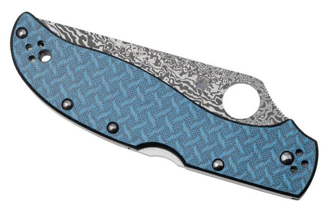 Imagen para Spyderco Stretch 2 XL C258GFBLP Damascus, Blue Nishijin Glass Fiber, Sprint Run navaja