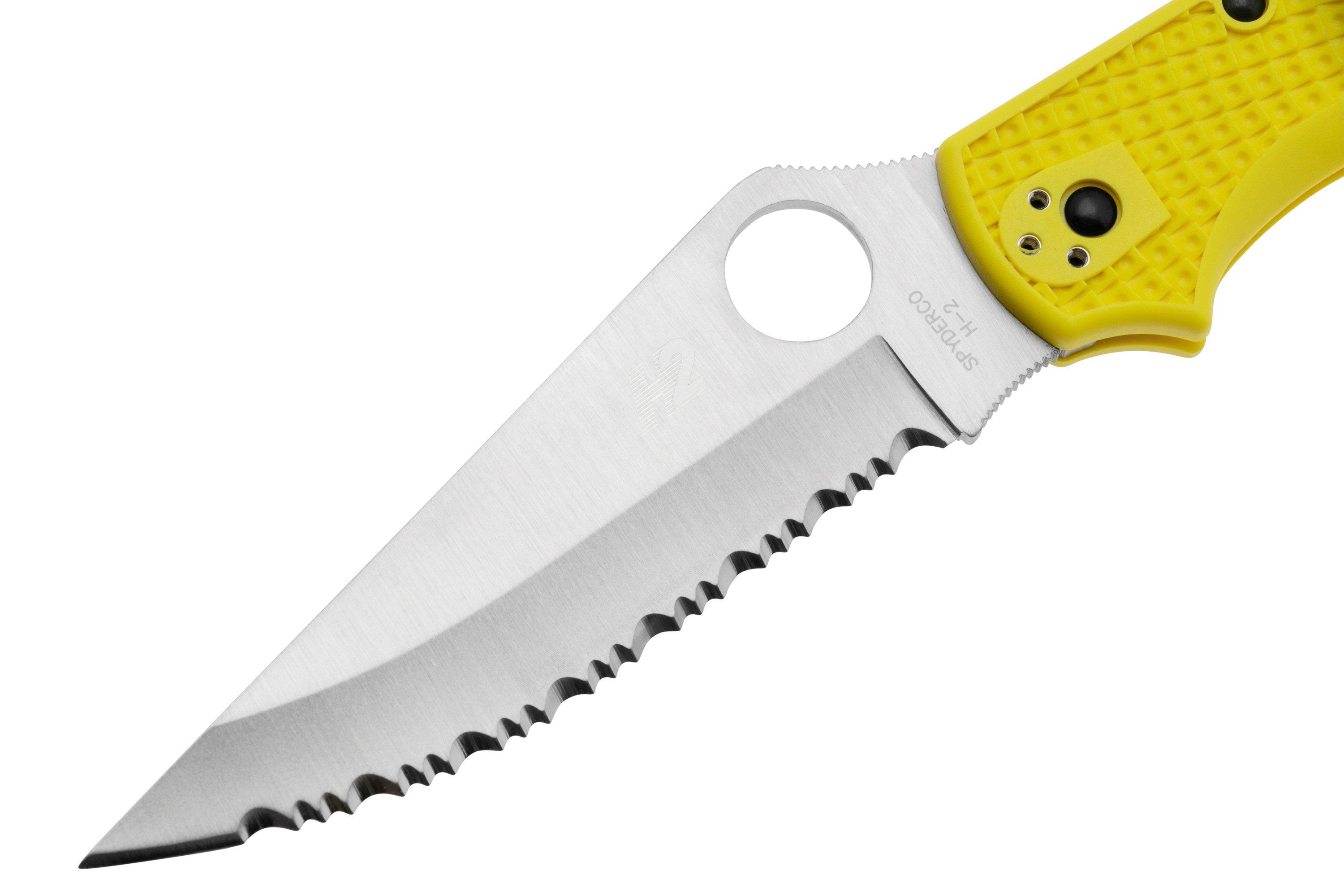 Spyderco Stretch 2 Xl Salt H-2 C258syl Yellow Frn, Serrated Zakmes 