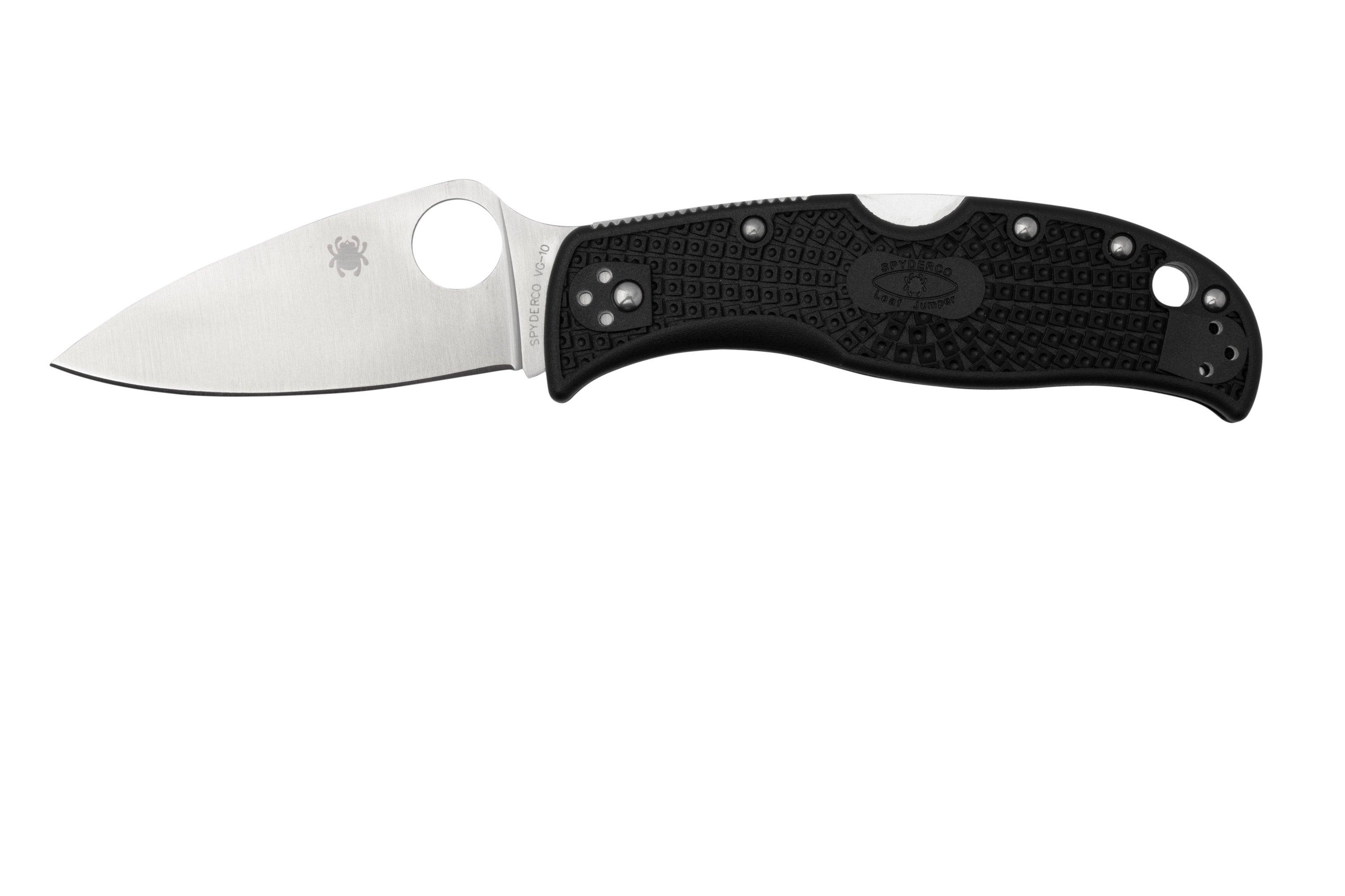 Spyderco LeafJumper Lightweight C262PBK, Satin VG-10, Black FRN pocket ...