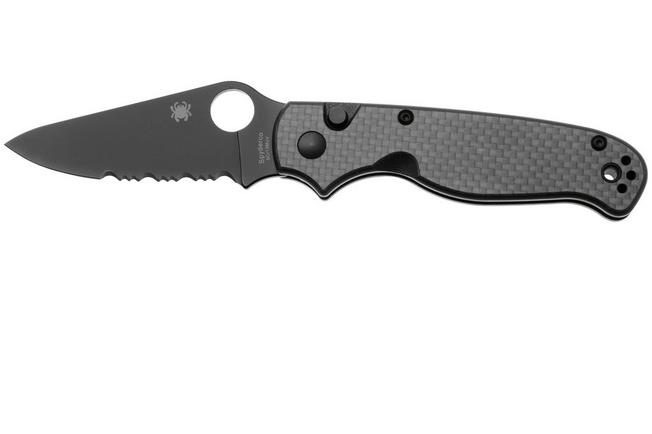 Afbeelding voor Spyderco ButtonUp C275CFPSBK, Black Oxide 8Cr13MoV, Black Laminated G10/Carbon Fiber, partially serrated zakmes, Eric Glesser design