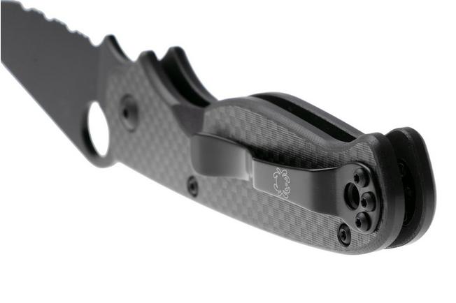 Afbeelding voor Spyderco ButtonUp C275CFPSBK, Black Oxide 8Cr13MoV, Black Laminated G10/Carbon Fiber, partially serrated zakmes, Eric Glesser design