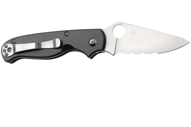 Afbeelding voor Spyderco ButtonUp C275CFPS, Satin 8Cr13MoV, Black Laminated G10/Carbon Fiber, serrated zakmes, Eric Glesser design