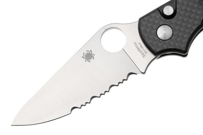 Afbeelding voor Spyderco ButtonUp C275CFPS, Satin 8Cr13MoV, Black Laminated G10/Carbon Fiber, serrated zakmes, Eric Glesser design