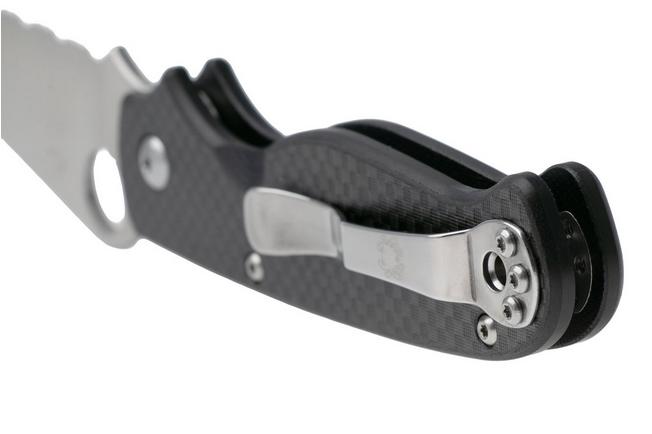 Afbeelding voor Spyderco ButtonUp C275CFPS, Satin 8Cr13MoV, Black Laminated G10/Carbon Fiber, serrated zakmes, Eric Glesser design