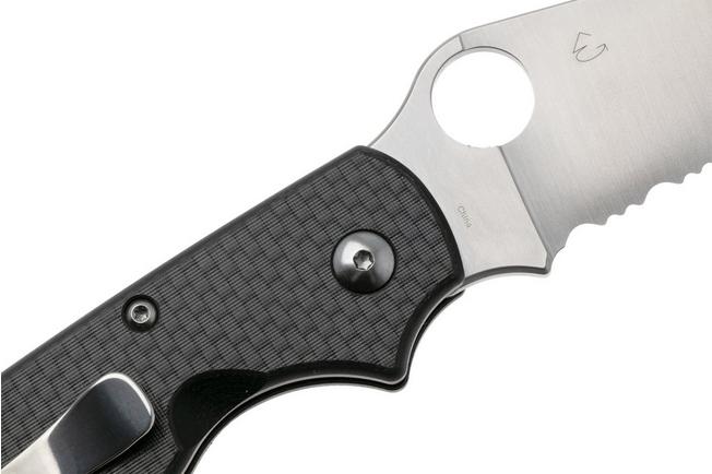 Afbeelding voor Spyderco ButtonUp C275CFPS, Satin 8Cr13MoV, Black Laminated G10/Carbon Fiber, serrated zakmes, Eric Glesser design