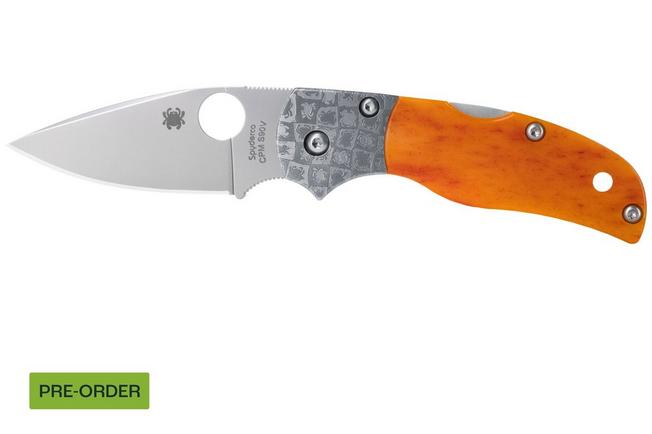 Afbeelding voor Spyderco Native 5 50th Anniversary CPM S90V, C41BA50TH, Bug Mosaic Damascus Bolsters, Amber Bone, Sprint Run zakmes