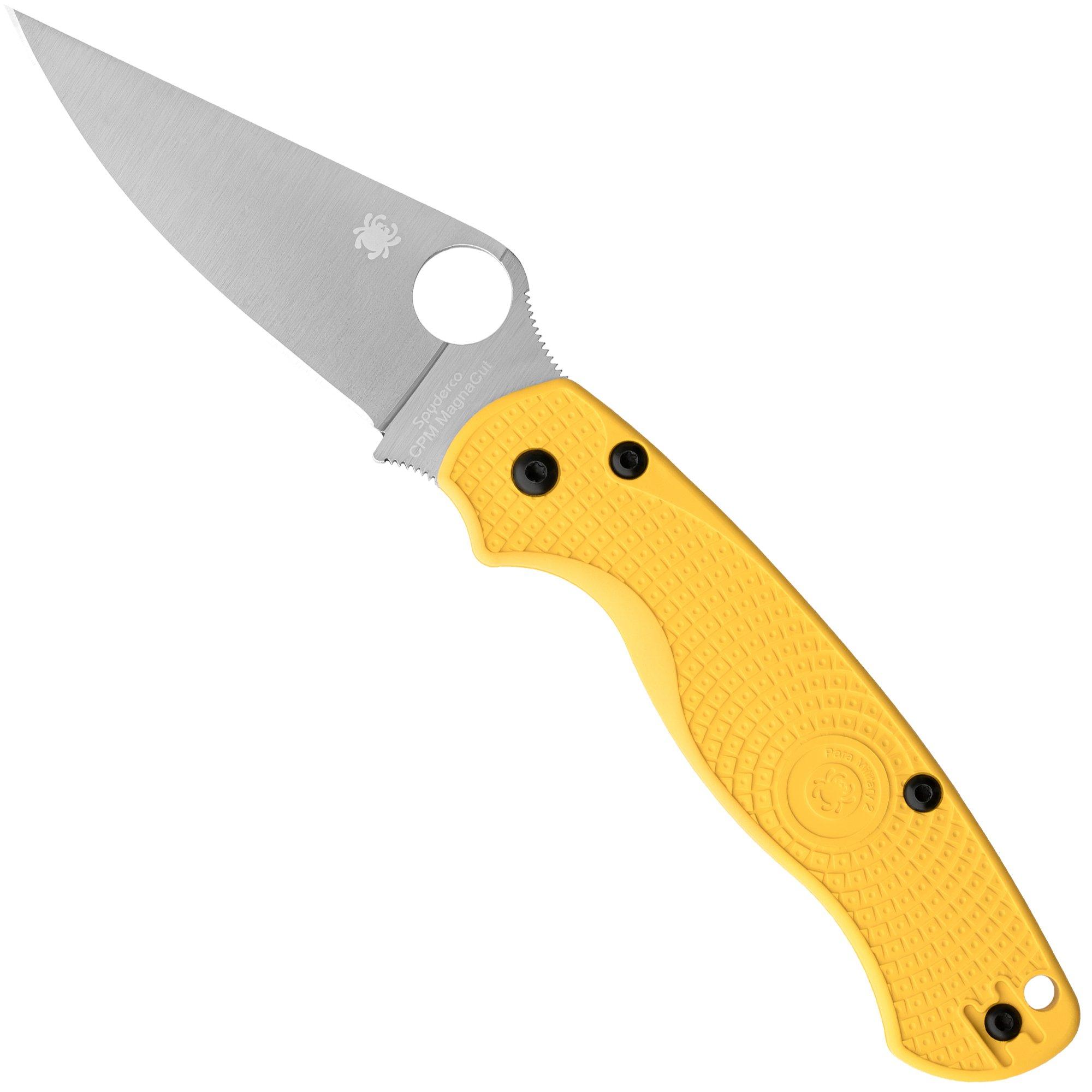 Couteau de poche Spyderco Para Military 2 Lightweight Salt ouvert, avec manche en FRN jaune