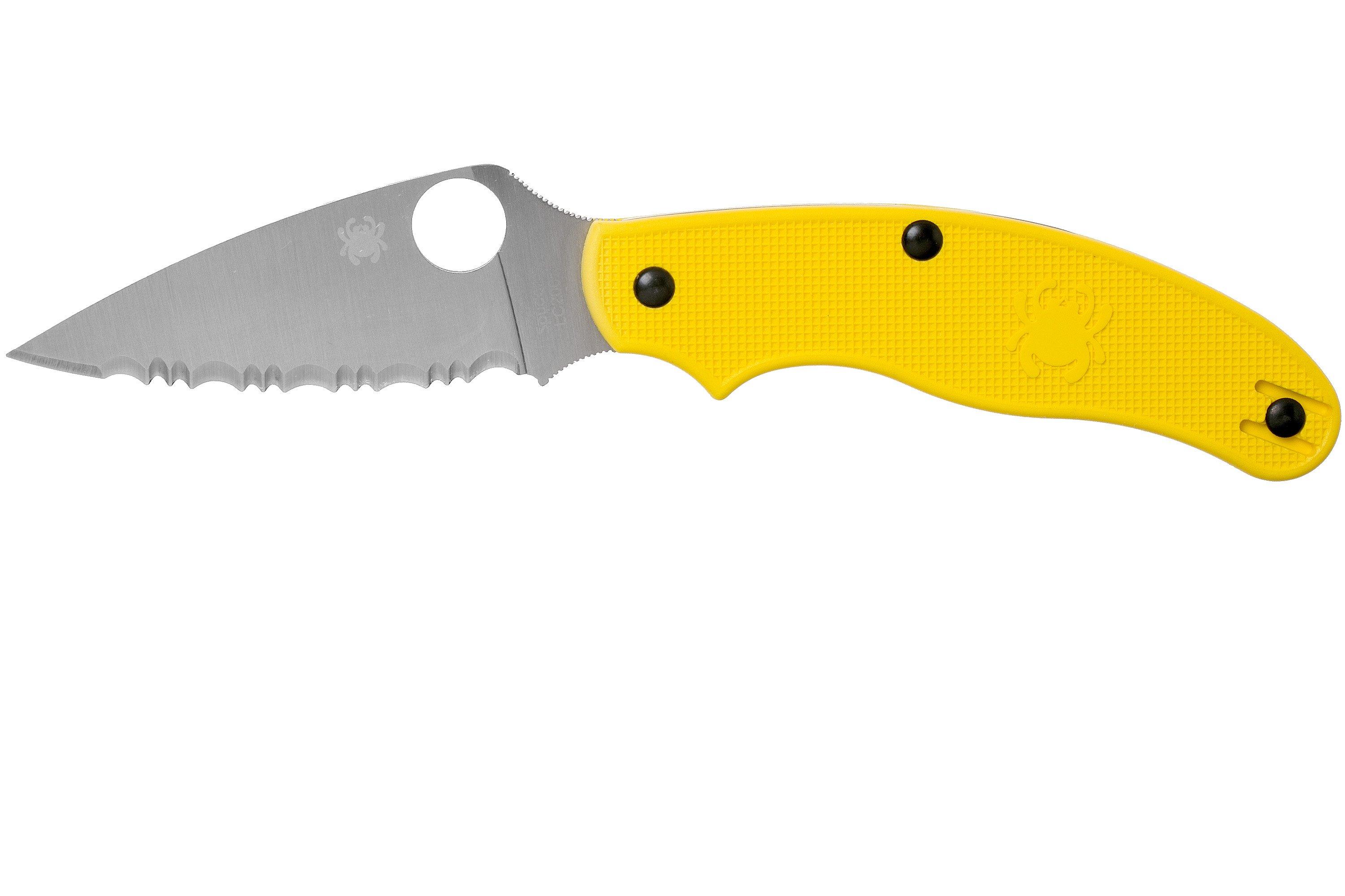 Spyderco UK Penknife Salt LC200N Serrated C94SYL Yellow pocket knife