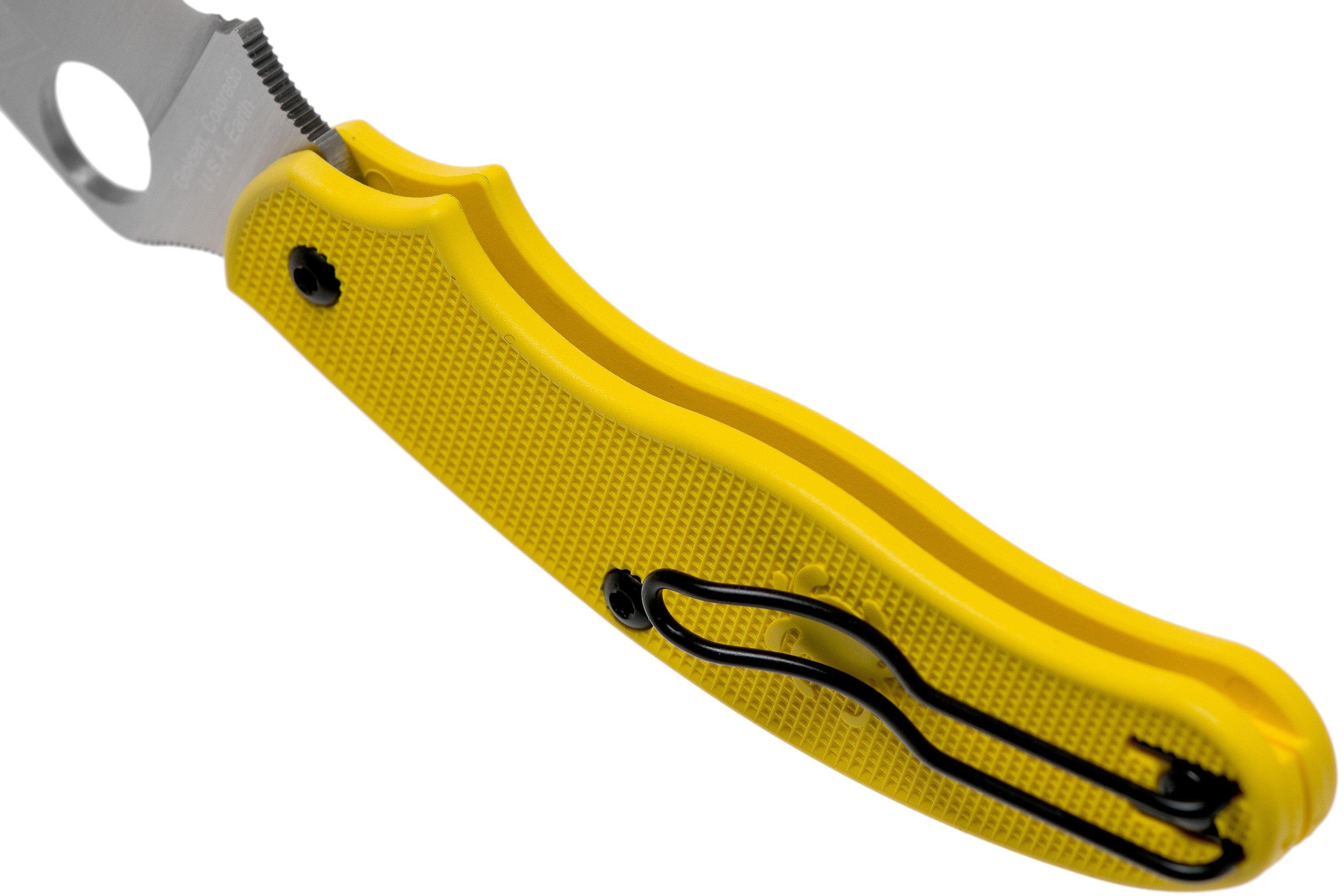 Spyderco UK Penknife Salt LC200N Serrated C94SYL Yellow pocket knife