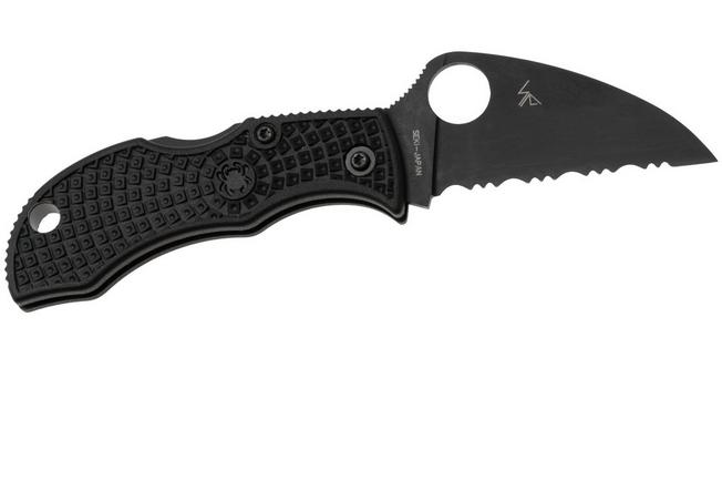 Afbeelding voor Spyderco Manbug Wharncliffe Black MBKWSBK Black FRN serrated zakmes