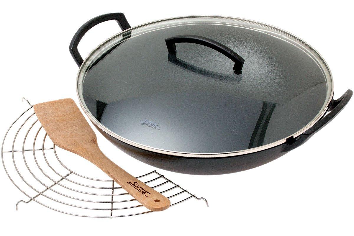 Spring padella wok in ghisa con coperchio in vetro 35 cm, 4,0L