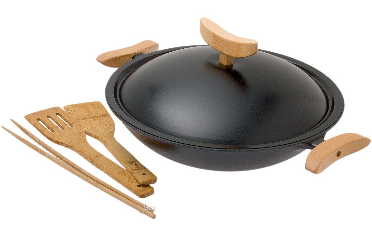 Spring Wok En Fonte Avec Couvercle En Verre, 35 Cm | Achetez à Prix Avantageux Chez