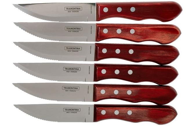 Tramontina Churrasco Premium color marrón Juego de cuchillos para carne 12 piezas, mango de madera 