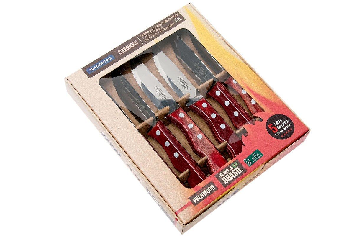Fourchettes à Steak Tramontina - Lot De 6, Inox AISI 420, Manche Bois Lave-vaisselle