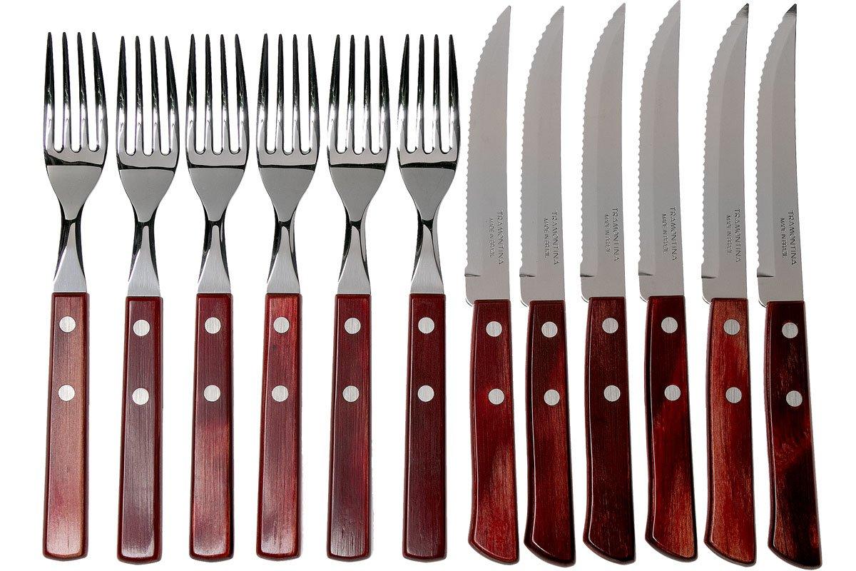 TRAMONTINA 12 PIECE WOOD HANDLE STEAK KNIFE SET