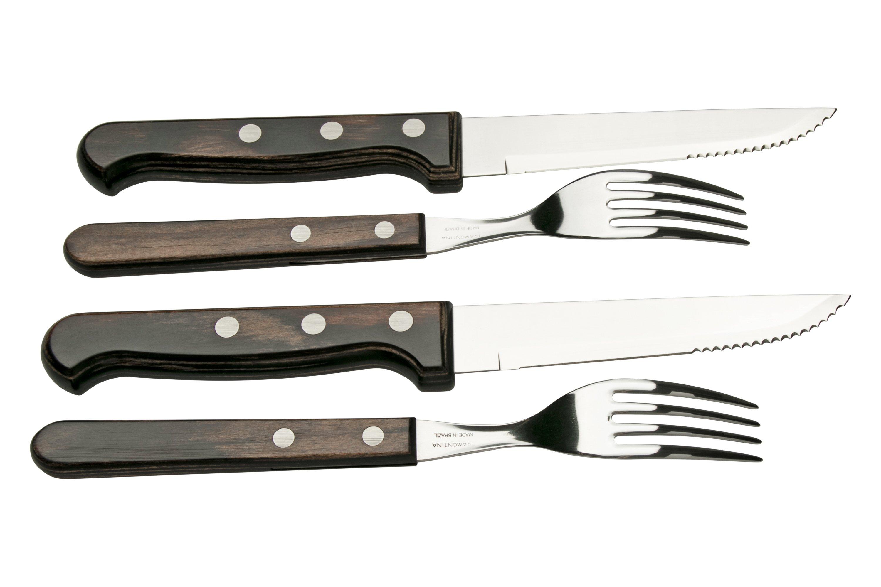 Coffret 12 Couverts à Steak Tramontina - Manches Rouges 2 Rivets - Pour Churrasco Et Barbecue