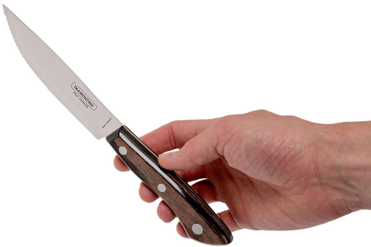 Couteaux à Steak Tramontina Gaucho - Lot De 4 - Acier Inoxydable - Poignée Bois - Fabriqué Au Brésil