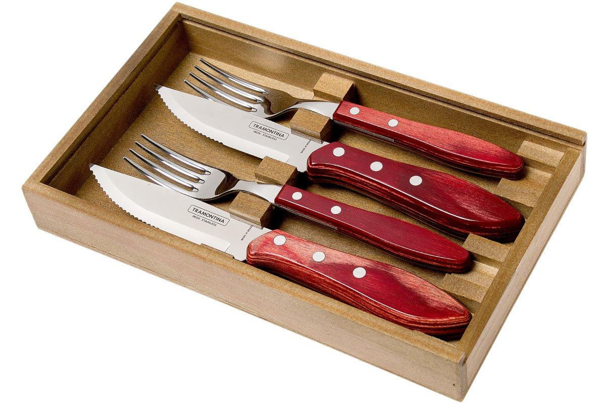 Couteaux à Steak Tramontina 14 Pièces - Manche Bois - Acier Inoxydable - Set Découpe Qualité
