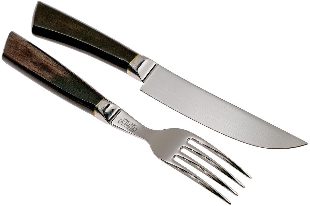 Tramontina Set 12 Couverts à Steak - Acier Inoxydable, Manche Bois - Style Traditionnel