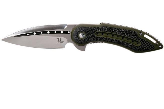 Image for Todd Begg Steelcraft Glimpse, satin fluted blade, green G10 and CF WKGCF3F