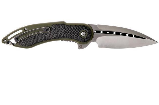 Image for Todd Begg Steelcraft Glimpse, satin fluted blade, green G10 and CF WKGCF3F