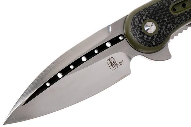 Image for Todd Begg Steelcraft Glimpse, satin fluted blade, green G10 and CF WKGCF3F