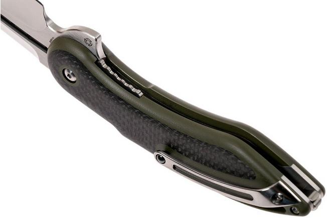 Image for Todd Begg Steelcraft Glimpse, satin fluted blade, green G10 and CF WKGCF3F