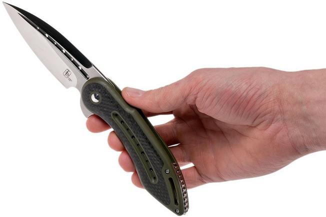 Image for Todd Begg Steelcraft Glimpse, satin fluted blade, green G10 and CF WKGCF3F